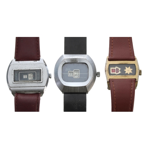 412 - Three digital jump hour gentleman's wristwatches to include Astral and Lanco