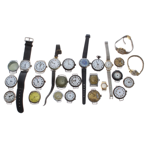 450 - Assorted wristwatches for repair or spares to include wire-lug and ladies examples, also a gunmetal ... 