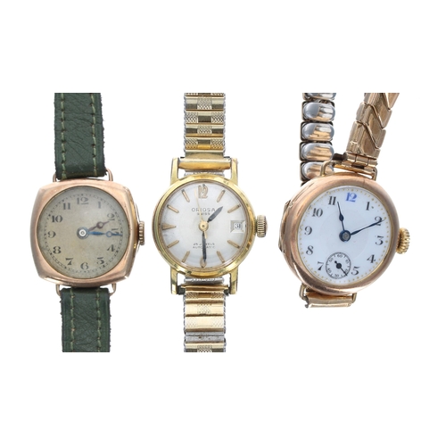 455 - Two 9ct lady's wristwatches (one for repair); also an Oriosa lady's gold plated wristwatch (3)... 