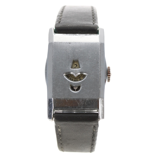 459 - 1920s chrome plated 'digital' wristwatch, black strap, 25mm (in need of repair)  ... 