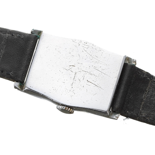 459 - 1920s chrome plated 'digital' wristwatch, black strap, 25mm (in need of repair)  ... 