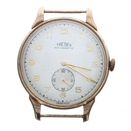 428 - Trebex 9ct gentleman's wristwatch, Edinburgh 1951, silvered dial with applied gilt Arabic numerals, ... 