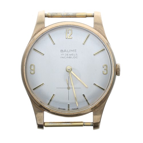 430 - Baume 9ct gentleman's wristwatch, signed silvered dial with gilt applied Arabic 12-3-9 numerals, bat... 