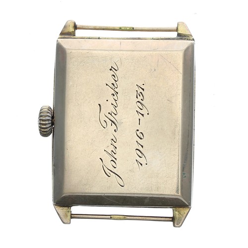 431 - 9ct rectangular gentleman's wristwatch, import hallmarks London 1924, rectangular silvered dial with... 