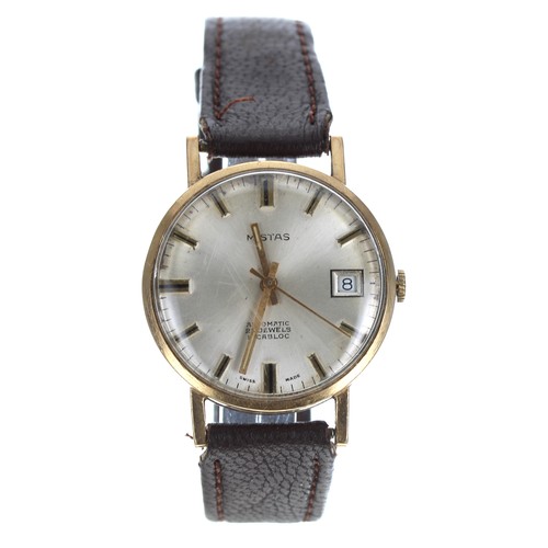 433 - Mistas 9ct automatic gentleman's wristwatch, London 1977, silvered dial with baton markers, minute m... 