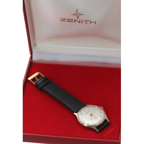 435 - Zenith 9ct gentleman's wristwatch, signed silvered dial with gilt applied Arabic numerals, minute ma... 