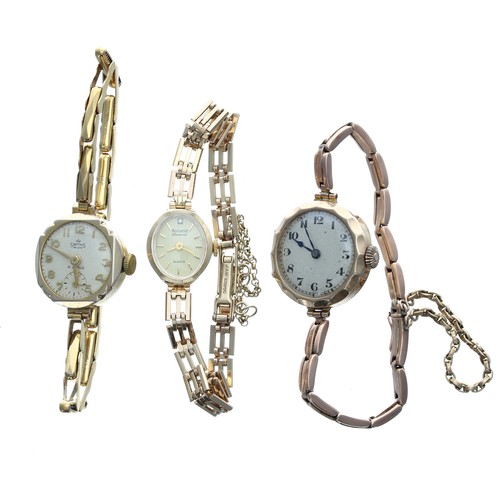 440 - Three 9ct lady's wristwatches, with 9ct bracelets, 40.9gm (3)