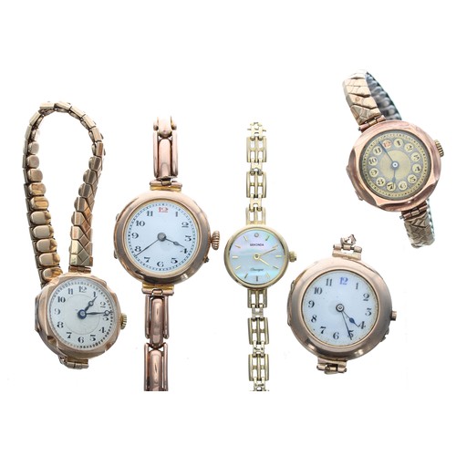 441 - Two 9ct lady's wristwatch with 9ct bracelets, 31.6gm; together with two 9ct lady's wristwatches with... 