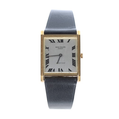52 - Fine Patek Philippe 18ct yellow gold rectangular wristwatch retailed by Cartier, reference no. 3519,... 