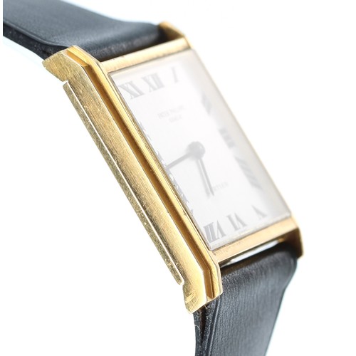 52 - Fine Patek Philippe 18ct yellow gold rectangular wristwatch retailed by Cartier, reference no. 3519,... 