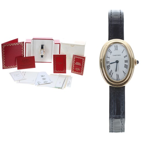 50 - Fine Cartier Baignoire 1920 18ct oval lady's wristwatch, serial no. 78094xxxx, the oval dial with Ro... 