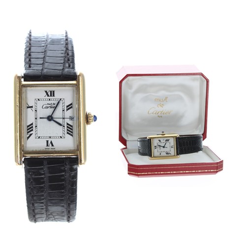 51 - Must de Cartier silver gilt tank wristwatch, reference no. 2413, serial no.6309xxxx, quartz, black l... 