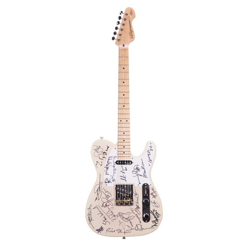 Artists various - JHS Vintage Reissued Series V58JD Jerry Donahue signature electric guitar, ser. no. M201706254, bearing the autographs of some of the greatest musical artists of our generation, including: Robert Plant, Jimmy Page, John Paul Jones, Paul McCartney, Mark Knopfler, Tony Iommi, Pete Townshend, David Gilmour, Eric Clapton, Jeff Beck, Albert Lee, Jeff Lynne, Brian Wilson, Al Jardine, Blondie Chaplin, Steve Winwood, Dave Pegg, Richard Thompson, Joe Brown, Andy Fairweather-Lowe, Martin Barre, Al Stewart, Richard Digance and Ralph McTell