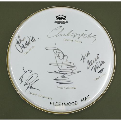 552 - Fleetwood Mac - autographed Remo Weatherking drum skin, signed by Mick Fleetwood, Stevie Nicks, Lind... 