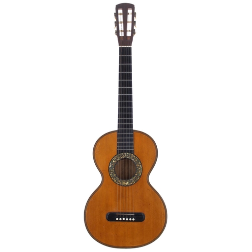 1202 - 19th century Mirecourt guitar in need of restoration, branded Cherpitel, Pecheub, A. Mirecourt to th... 