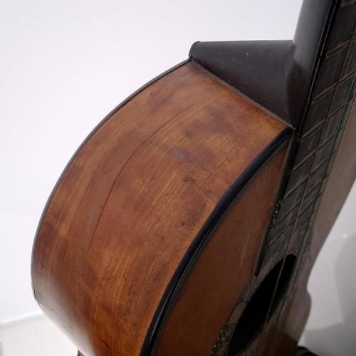 1203 - 19th century guitar in need of restoration; Back and sides: maple, large repaired hole to the bass s... 