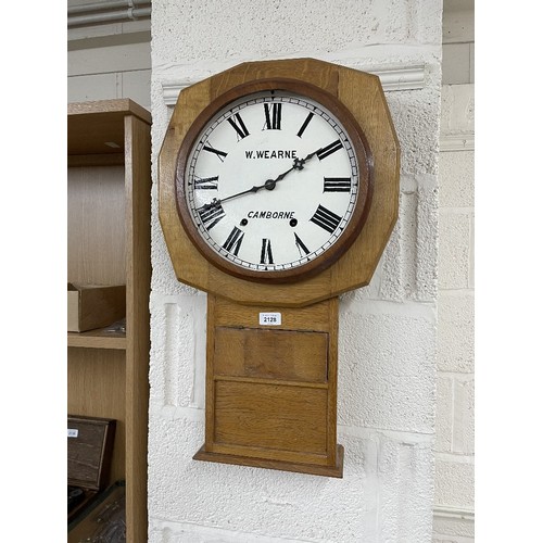 2128 - Light oak drop dial wall clock signed W. Wearne, Camborne; also a small quantity of movements and cl... 