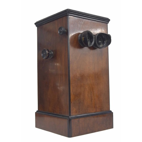 561 - Early 20th century mahogany Stereoscopic viewer, with ebonised scroll knobs and metal eyepiece, with... 
