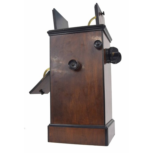 561 - Early 20th century mahogany Stereoscopic viewer, with ebonised scroll knobs and metal eyepiece, with... 