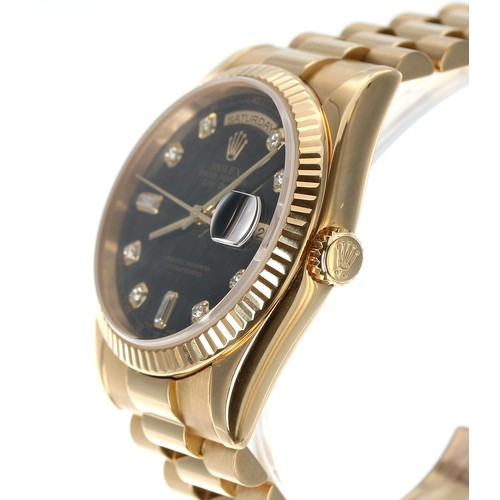 1 - Fine Rolex Oyster Perpetual Day-Date 18ct gentleman's wristwatch with a diamond dial, ref. 118238, s... 