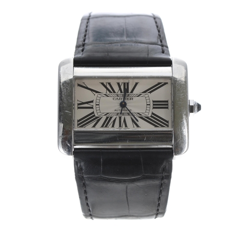 32 - Cartier Tank Divan automatic stainless steel watch, reference no. 2612, serial no. 1598xxxx, sapphir... 