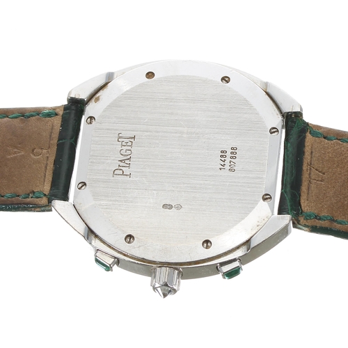 36 - Piaget 18ct white gold emerald and diamond chronograph tonneau lady's wristwatch, case reference. 14... 