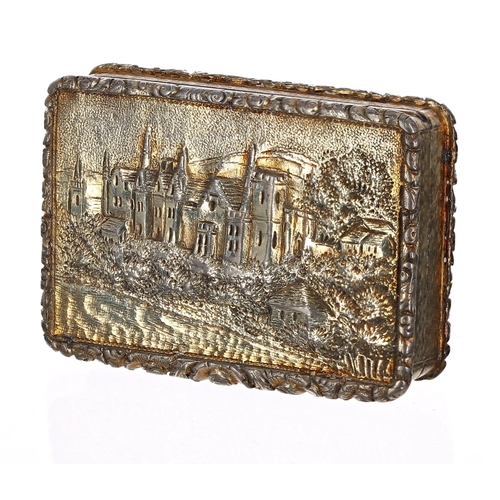 524 - William IV 'Castle Top' silver vinaigrette by  Nathaniel Mills, with parcel gilt with engine turned ... 