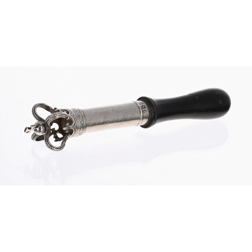 530 - George III ebonised silver tipstave/tipstaff, with a hardwood handle, surmounted by an open crown, m... 