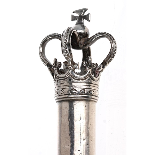 530 - George III ebonised silver tipstave/tipstaff, with a hardwood handle, surmounted by an open crown, m... 