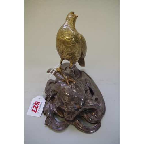 527 - An Oriental brass and electroplate model of a pheasant, signed on tablet, 22.5cm wide.... 