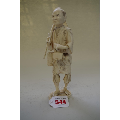 544 - A Japanese carved ivory sectional okimono of a gardener, Meiji period, signed,&n... 