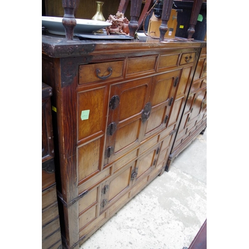 1264 - An antique Chinese hardwood and pine side cabinet, 113cm wide.