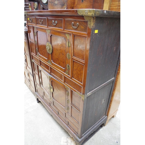 1265 - An antique Chinese elm and burr elm cabinet, 119.5cm wide.