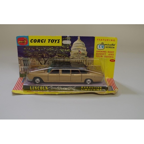 1690 - A Corgi Toys Lincoln Continental Executive Limousine, No.262, in carded blister pack with instr... 