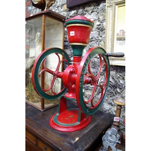 1266 - A late 19th century red and green painted cast iron coffee grinder, by Fairbanks Morse & Co., Ch... 