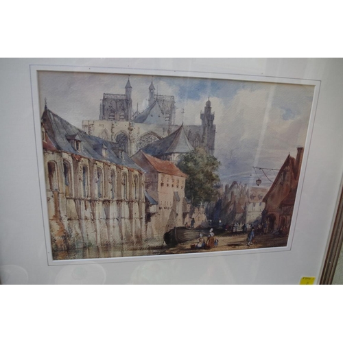 1280 - Follower of Simon Callow, a Continental street scene, watercolour, 24 x 35cm.  ... 