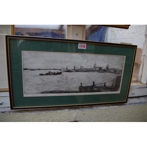 1316 - J Eggett, 'Portsmouth Harbour', signed, numbered and dated '76, etching, pl.16.5 x 42.5cm.... 