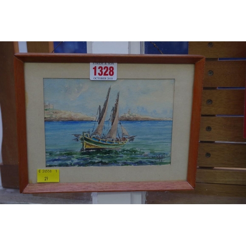 1328 - Karl Galea, a sailing boat, signed and dated '76, watercolour, 10.5 x 15cm. 