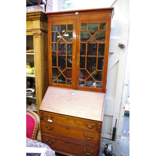 1349 - A 19th century mahogany bureau bookcase, 87cm wide, (top and base associated).