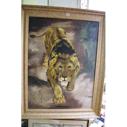 1440 - European School, contemporary, a stalking lion, oil on canvas, 100 x 74.5cm. ... 