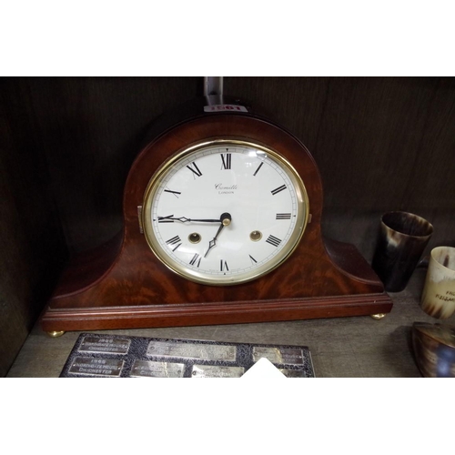1561 - A reproduction mahogany mantel clock, by Comitti, 34cm wide. 