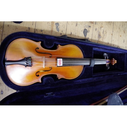 1929 - An antique Continental violin, with single piece 14in back, with bow and padded case.... 