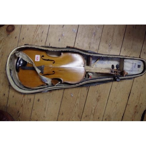 1926 - An antique Continental violin, with 14in back, (a.f.), with case and bow.