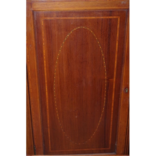 1058 - An Edwardian mahogany and inlaid side cabinet, 93cm wide. 