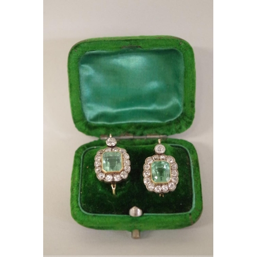 96 - A good pair of 19th century emerald and diamond earrings, circa 1820, each emerald set in unmarked 1... 