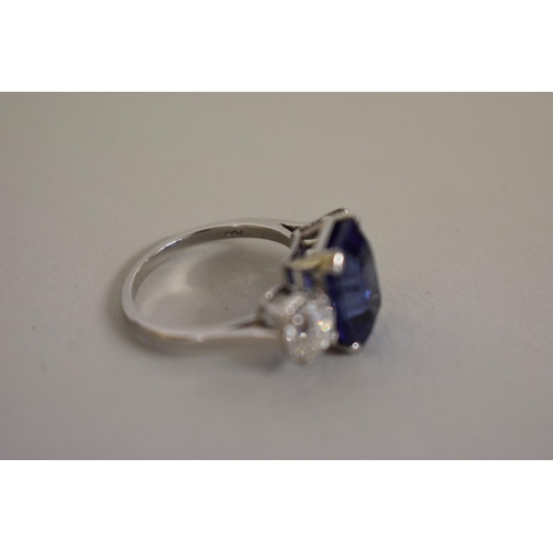 296 - A good 9.5ct natural Ceylonese sapphire and diamond ring, the two old European cut diamonds  approx ... 