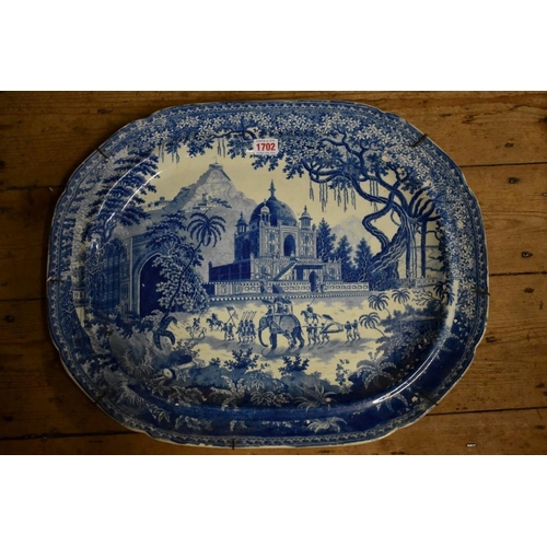 1379 - A 19th century Herculaneum blue and white meat plate, printed with a scene of the 'Mausoleum of Sult... 