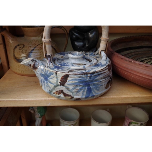 1013 - Studio Pottery: three Paul Whalley items, largest 39cm diameter; together with a soapstone figure gr... 