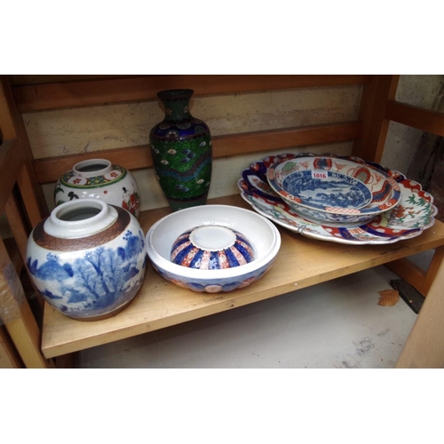 1016 - A mixed group of Chinese and Japanese ceramics; together with a cloisonne enamel vase. ... 