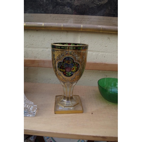 1017 - A mixed group of glass, to include: a Continental stained and parcel gilt goblet, 20cm high; and a W... 
